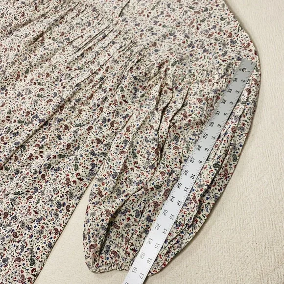 NWT DOEN sz M Pietra Silk Dress Cream Saint Claude Paisley Balloon Sleeve V-neck